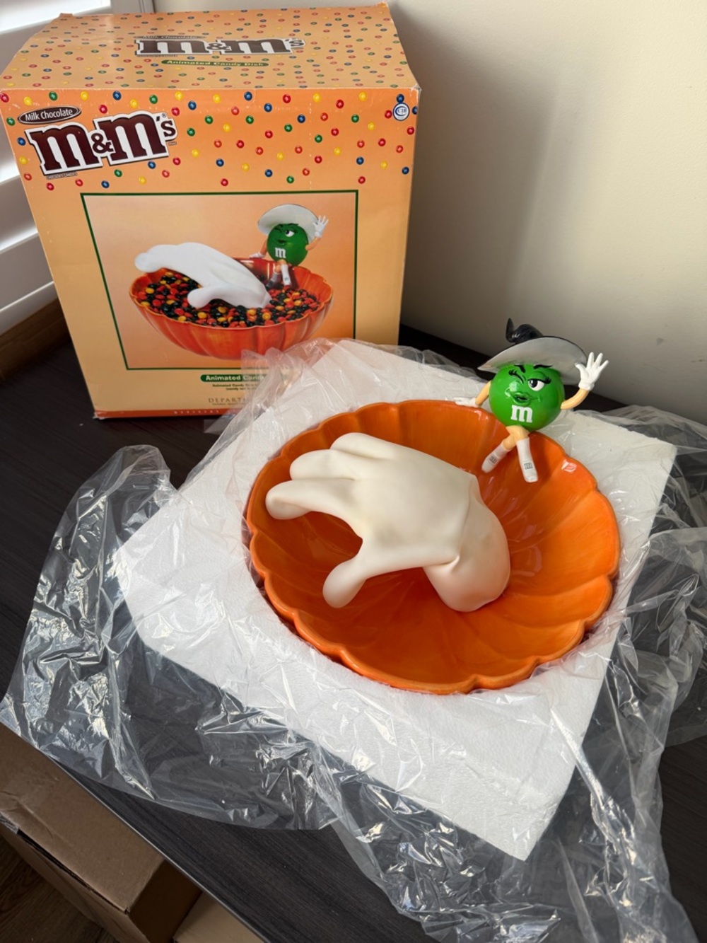 NEW M&M’s Animated Candy Dish Department 56 Green Character Halloween / Fall”
